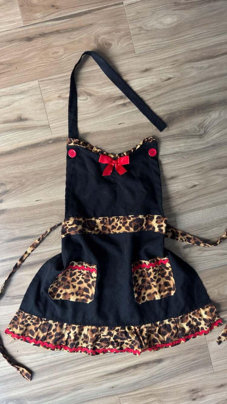 Black Leopard Apron With Red Bow